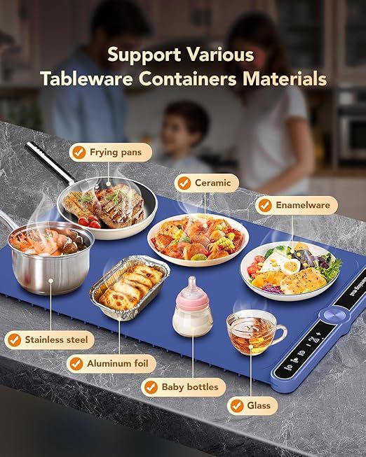 Foldable Electric Food Warming Mat – Portable Heating Plate for 8 Dishes with Adjustable Temperature & Timer