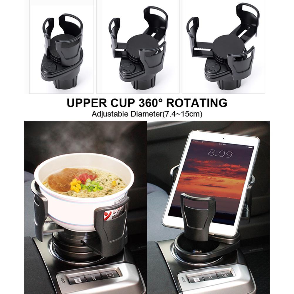 Foldable 2-in-1 Car Cup Holder – Dual Drink & Organizer Holder, 360° Rotatable, Space-Saving Car Accessory