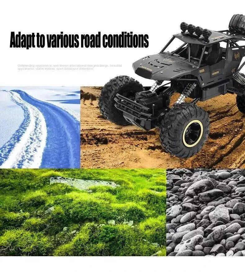 XL Large 4WD RC Monster Truck – 1:12 Scale Big Wheel Remote Control Car for Kids & Adults | Off-Road Rock Crawler with 2 Rechargeable Batteries