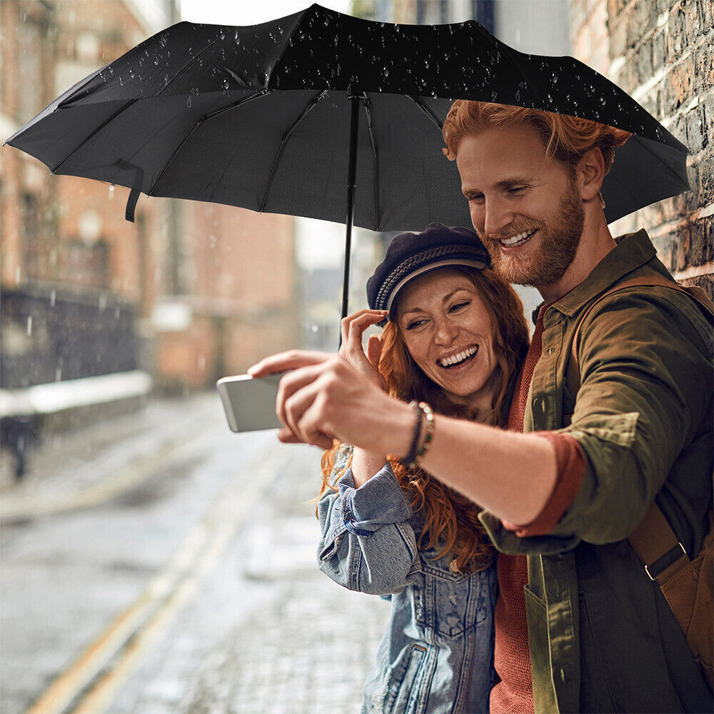 12 Ribs Strong Automatic Umbrella – Windproof, Stormproof & Compact Folding Design