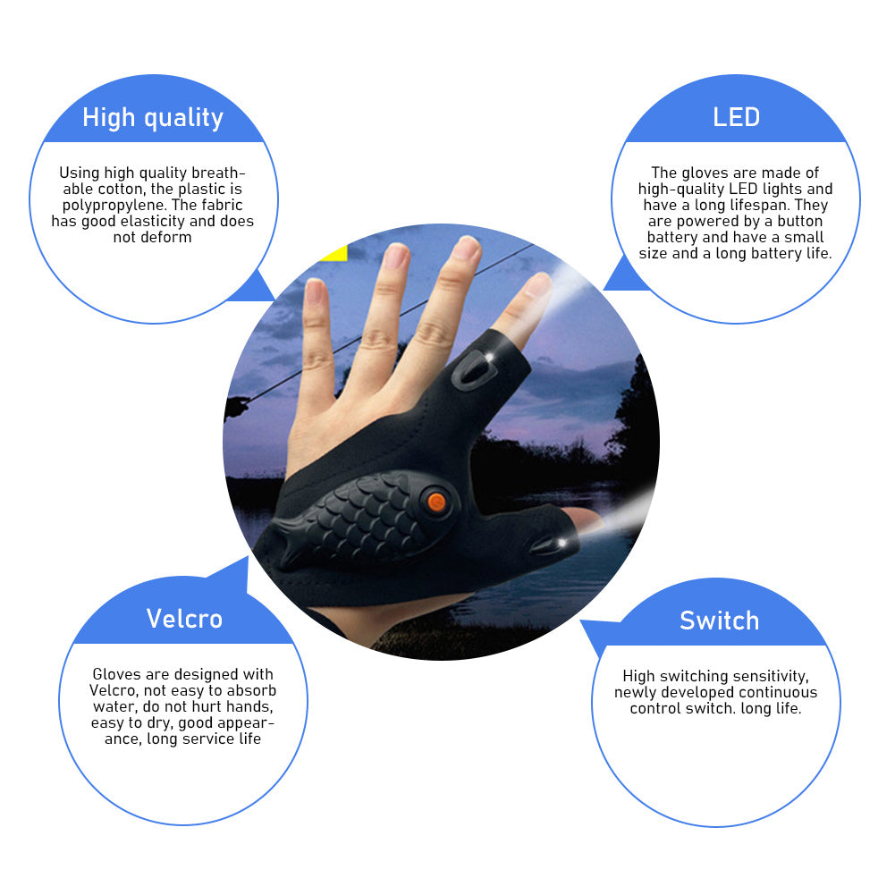 New Flashlight Glow Fishing Gloves – LED USB Rechargeable Outdoor Activity Gloves