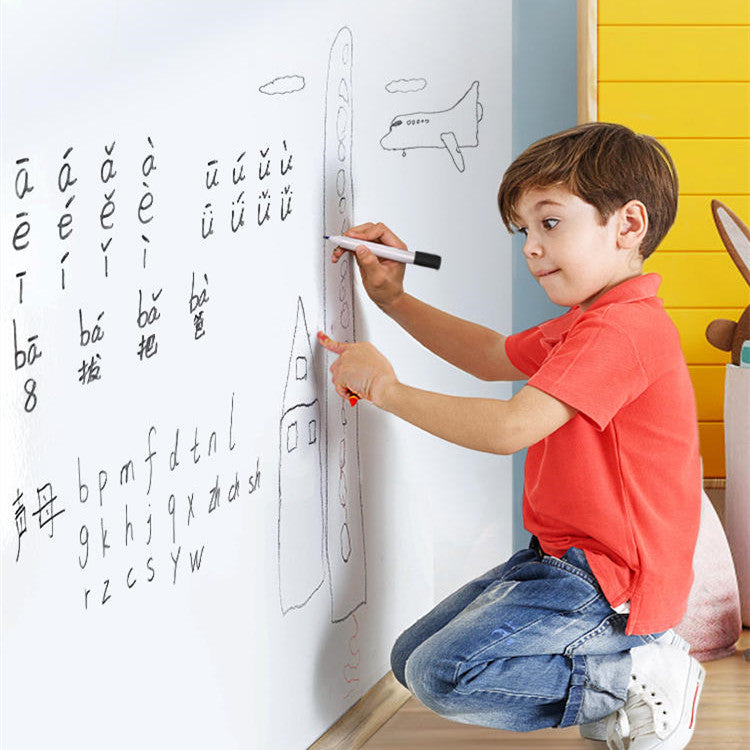 Children's Removable Graffiti Electrostatic Whiteboard Wall Sticker for Teaching & Training, perfect for creative learning environments. This set includes 4 sheets of easy-to-install whiteboard stickers that are ideal for classrooms, home schooling, and training centers. The removable design allows for repositioning without damage, providing flexibility for various teaching activities. Suitable for kids to draw, write, and learn in a fun, interactive way. Everything Amazing Shop.