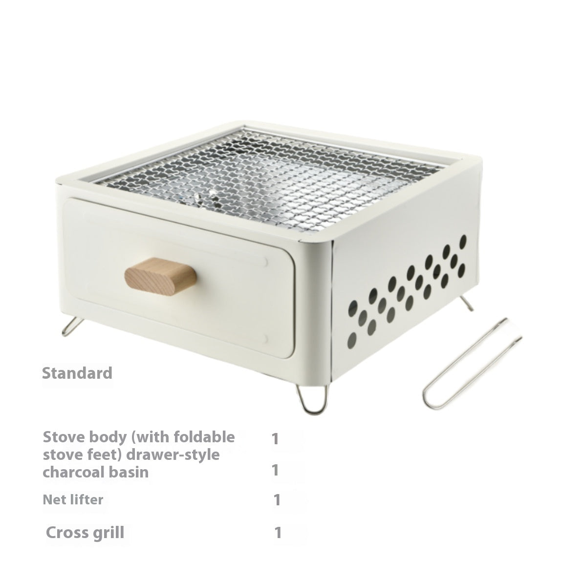 Square Barbecue Oven Outdoor Charcoal Grill – White Alloy Split Design for 3-5 People