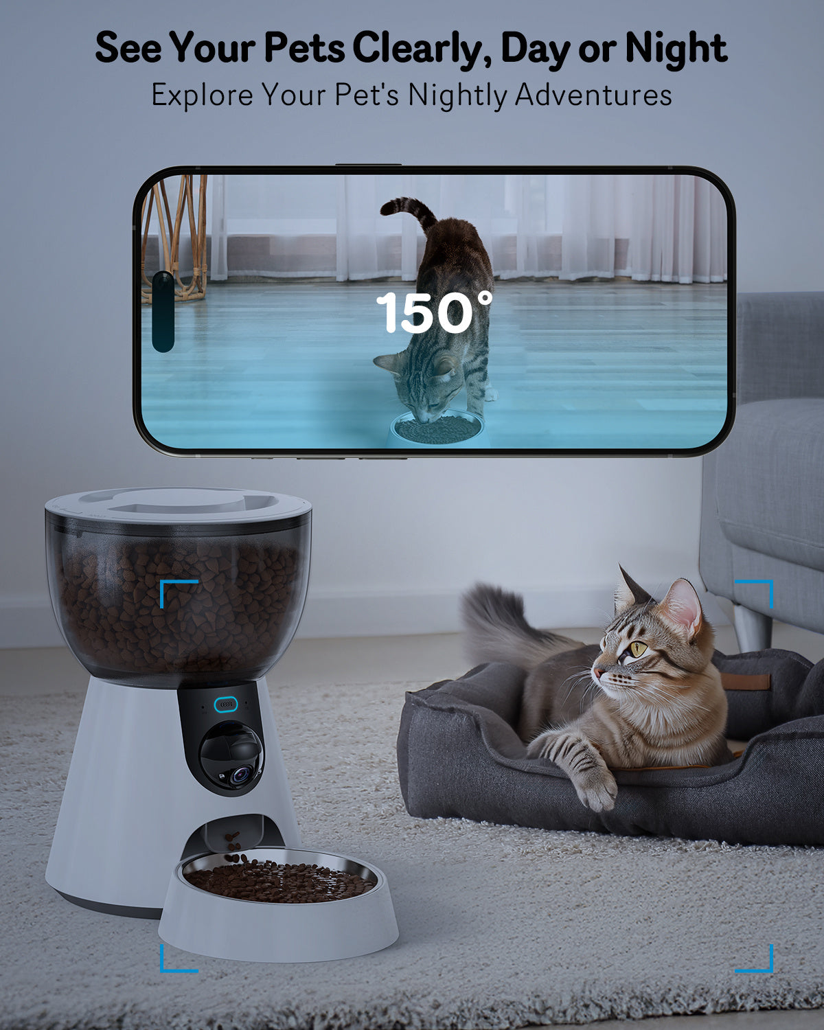 Smart Automatic Cat Feeder with Camera – 1080P HD, Night Vision, 5G WiFi, 2-Way Audio, Remote Feeding