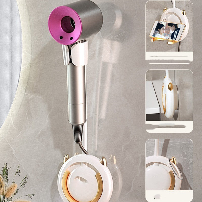Hair Dryer Wall Shelf - No Punching Required, White Gold & White Gray with/without Bracket