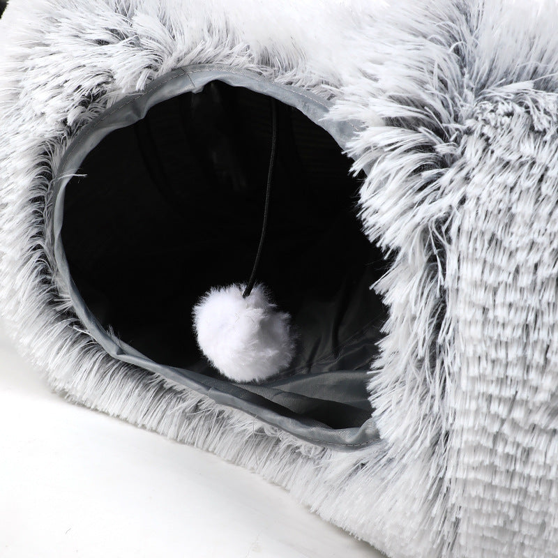 Plush Warm Cat Tunnel Bed – Donut-Shaped Collapsible Sleeping & Play Cave for Indoor Cats & Kittens