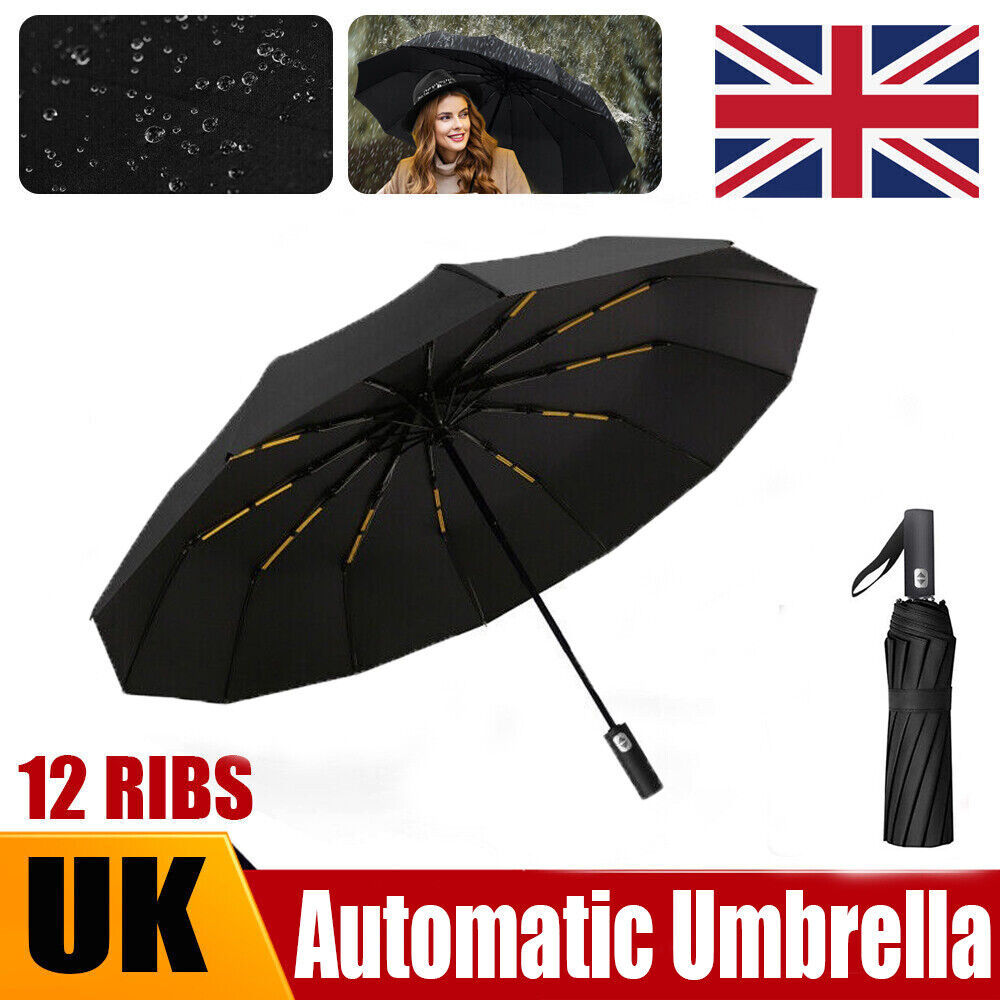 12 Ribs Strong Automatic Umbrella – Windproof, Stormproof & Compact Folding Design