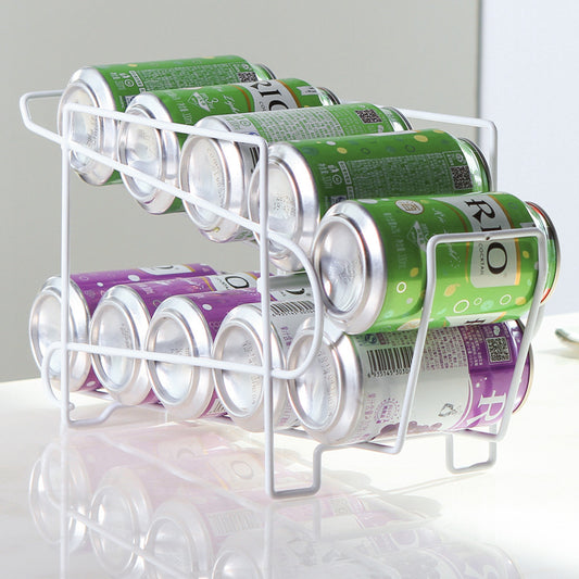 Double-layer Coke can storage rack made of durable iron, perfect for kitchen countertops, pantry organization, and desktop storage. Ideal for holding cans, spices, and small items.