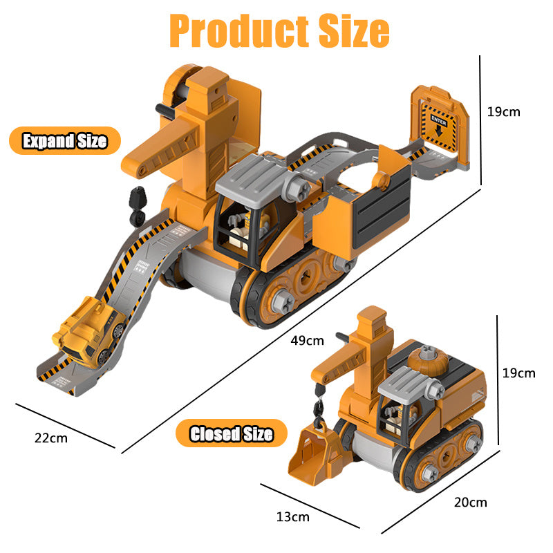 4-in-1 DIY Construction Vehicle Toy Set – Crane, Excavator & Track