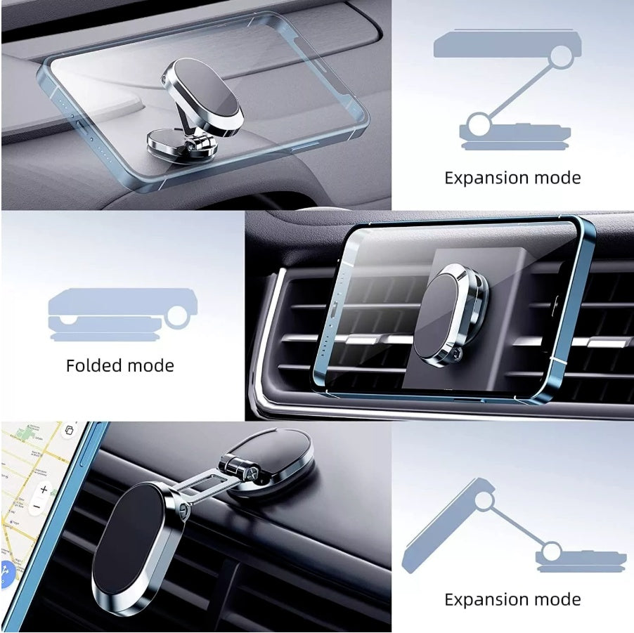 Upgraded Magnetic Car Phone Holder - Retractable Mount with 6 Powerful N52 Magnets, 720° Rotation for Dashboard & Windshield - Universal Phone Mount for iPhone, Samsung, and More