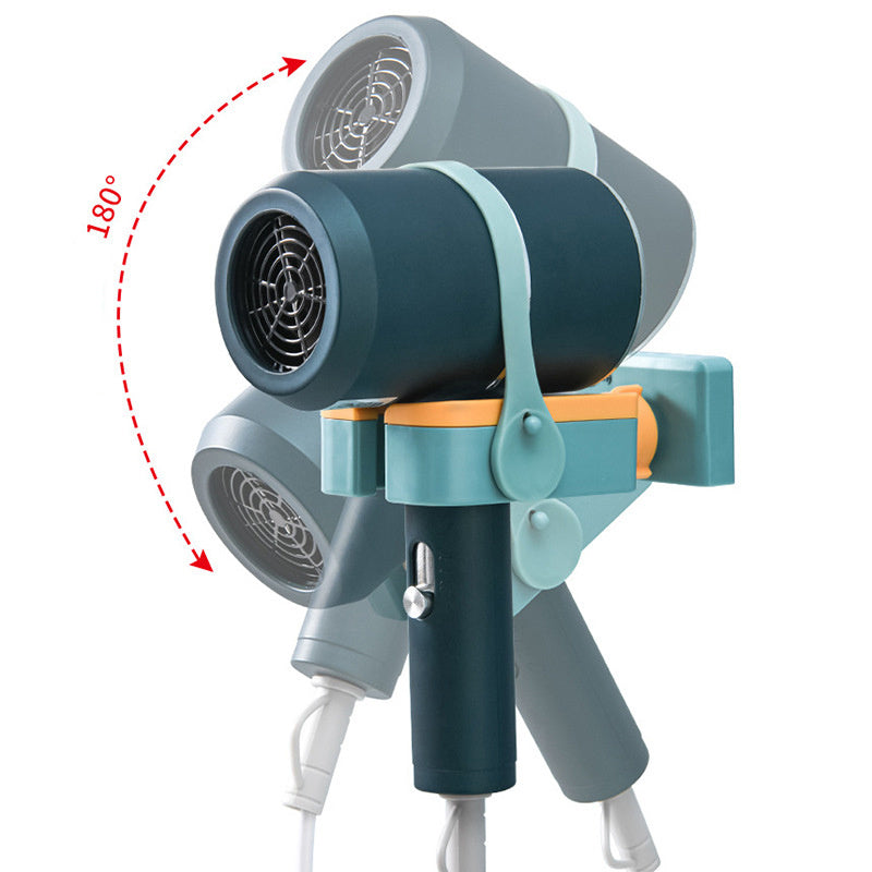 Hair Dryer Wall-Mounted Rack – Punch-Free, Rotatable, Multifunctional Blower Storage for Bathroom & Toilet