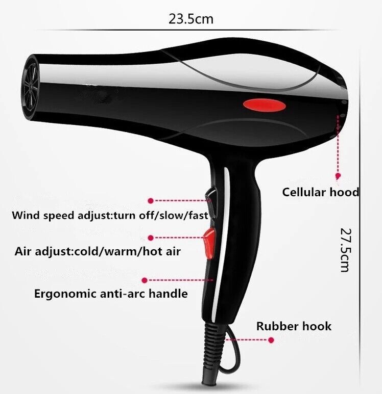Professional Hair Dryer with Nozzle Concentrator – Salon-Grade Blow Dryer with 3 Heat Settings, Ergonomic Grip & Fast Styling