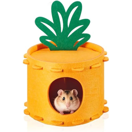 Felt Hamster House & Hideout – Carrot-Shaped Cozy Bed for Syrian Hamsters, Gerbils & Mice | Easy to Clean & Sturdy Hamster Cage Decor