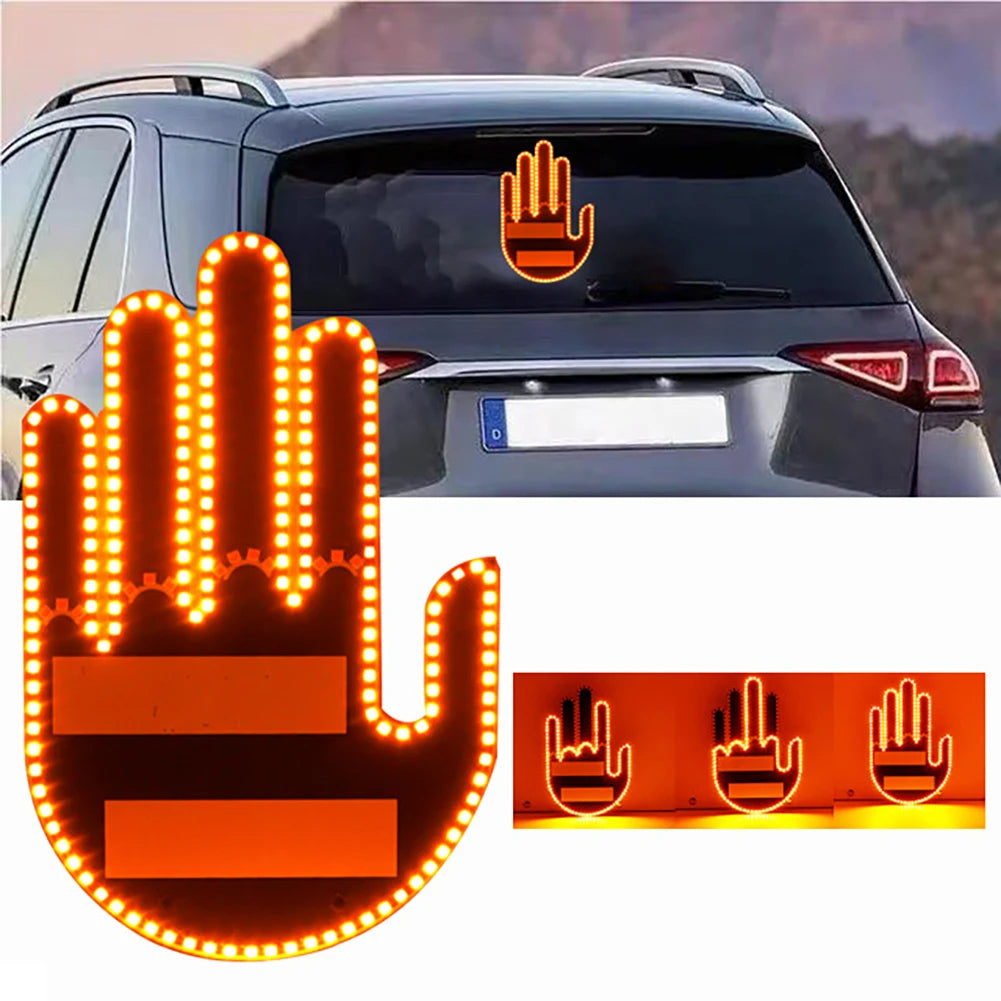 Funny LED Gesture Light for Cars featuring an illuminated middle finger gesture with remote control, perfect for adding humor to your vehicle. Easy to install, this LED light is designed to stand out and make a bold statement. Ideal for car enthusiasts who love unique, playful accessories. Everything Amazing Shop for this product.