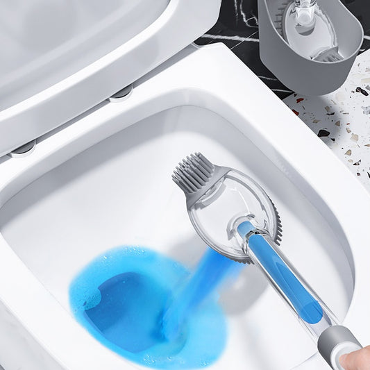 Household Non-dead Corner Toilet Brush with Silicone and Hard Bristle Heads – Wall-mounted or Floor-standing Design