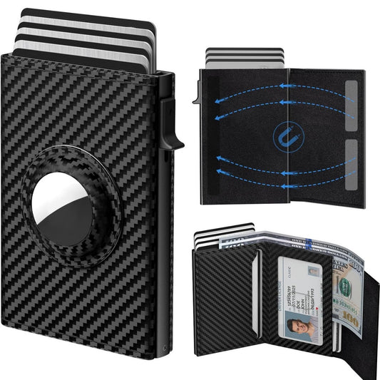 Men's Ultra-Thin Smart Wallet Card Clamp – Anti-Theft, Anti-Skimming PU Leather Wallet in Black, Brown, and Carbon Fiber for Modern Style and Security.