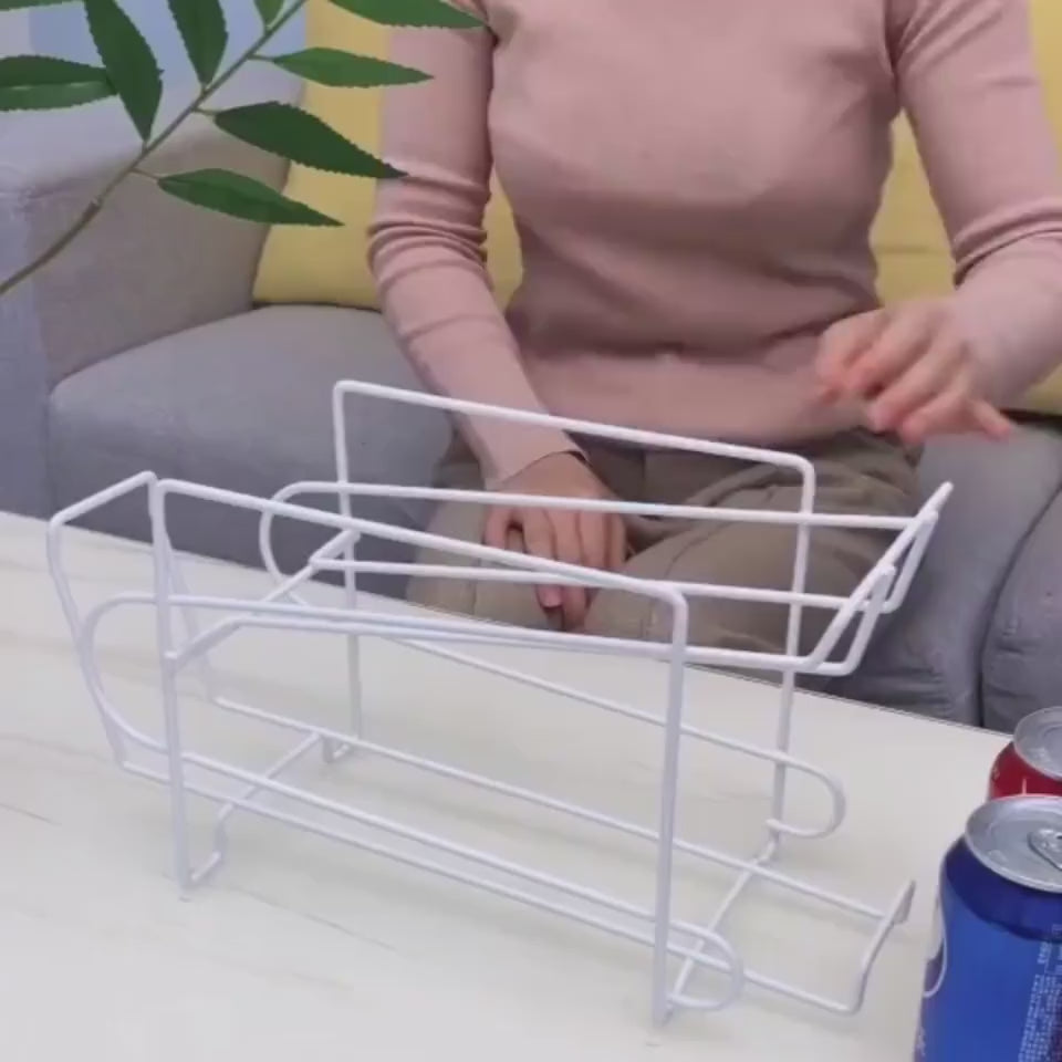 Double-layer Coke can storage rack made of durable iron, perfect for kitchen countertops, pantry organization, and desktop storage. Ideal for holding cans, spices, and small items.