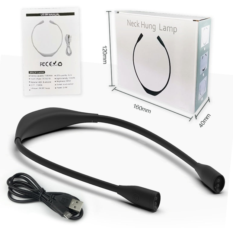 USB Dimmer Book Light – Handsfree LED Neck Reading Lamp with Adjustable Brightness, Flexible 360° Arm, and USB Rechargeable Battery – Ideal for Reading, Camping, and Night Jogging
