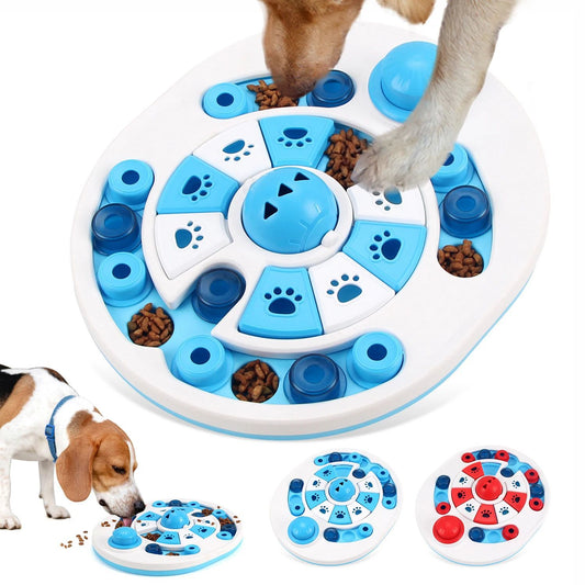 Interactive dog puzzle toy with spherical bells, 24 hidden food locations for training and mental stimulation, perfect for feeding and playing.