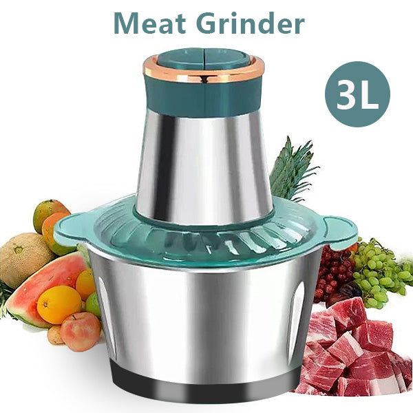 3L Electric Meat Grinder & Food Chopper – 250W Stainless Steel Bowl Mini Food Processor with 4 Blades, Vegetable Slicer, Mixer & Blender (UK Plug)