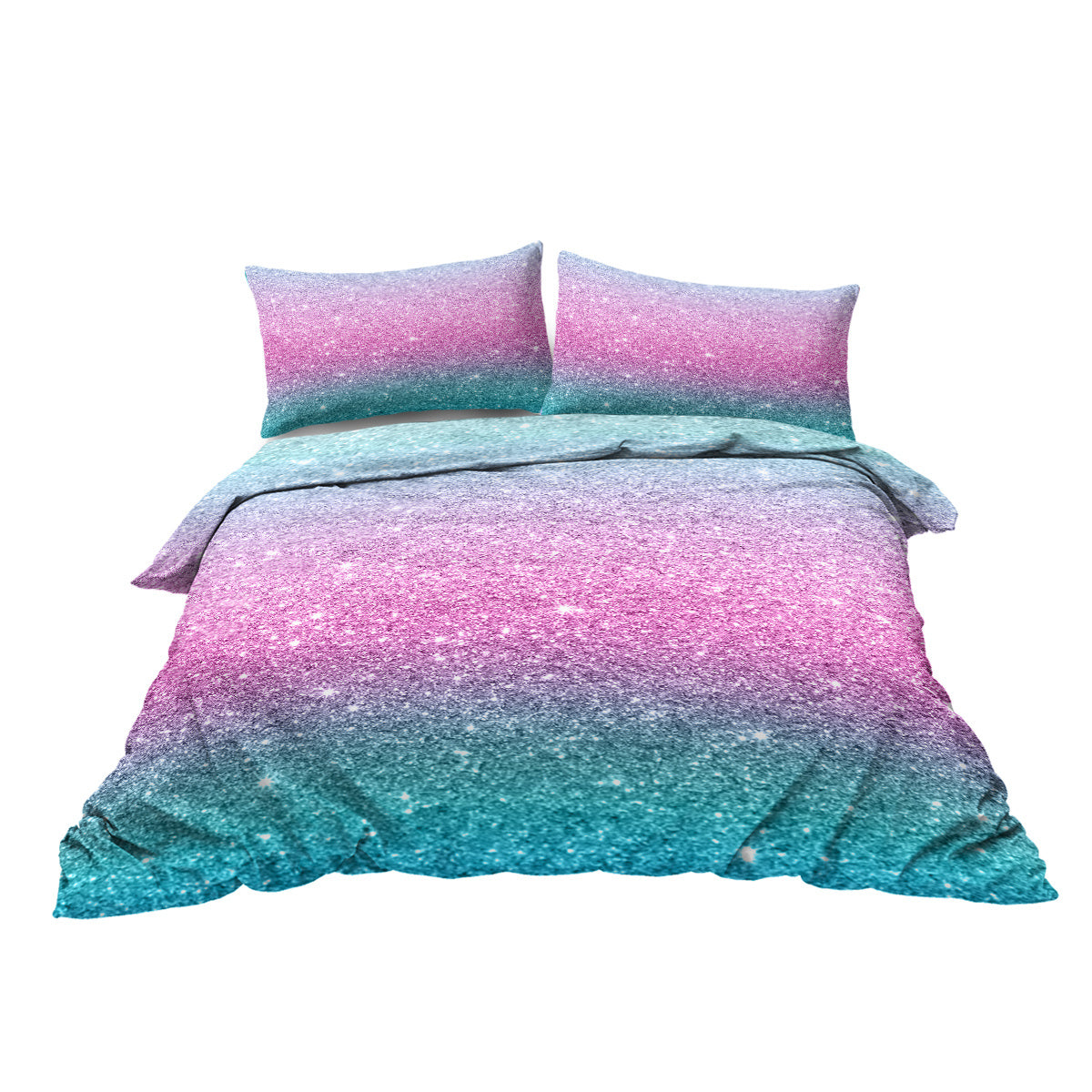 Girly Rainbow Glitter Ombre Duvet Cover Set – Pastel Purple Blue Green Bedding (3-Piece) – Soft Microfiber, Chic Sparkle Quilt Cover with 2 Pillow Shams