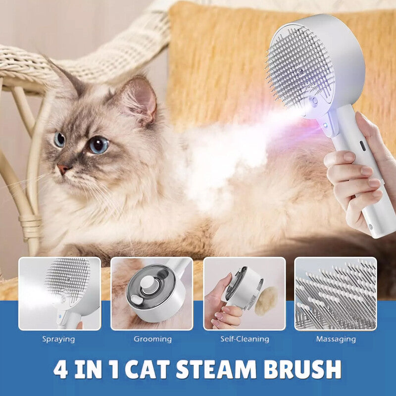 4-in-1 Pet Grooming Steam Brush for Cats & Dogs – Electric Hair Removal, Massage & UV Sterilizer Comb