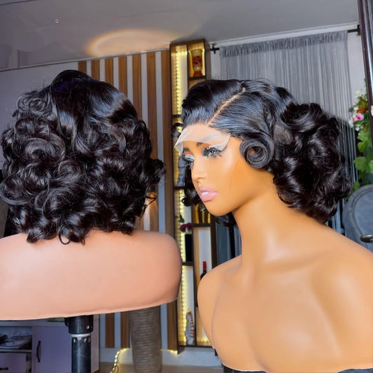 12-inch 100% Vietnamese human hair DD Bounce Piano Orange curly full wig with soft bouncy curls, hand-tied, dyeable and perm able