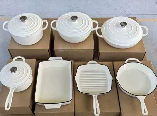 Premium Nordic Cast Iron Enamel Casserole Pot Set – Durable Non-Stick Cookware (1L–7L)