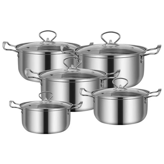 11-piece stainless steel cookware set with lids for induction and gas stoves
