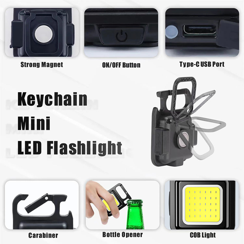 Mini Portable Rechargeable LED Keychain Flashlight – 400 Lumen COB Emergency Work Light