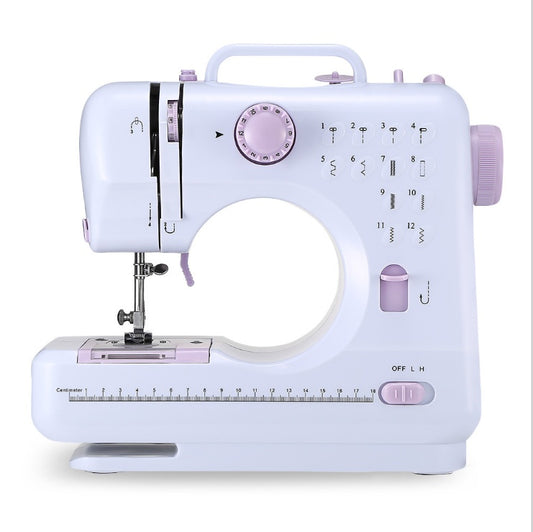 Multi-Function Electric Sewing Machine – Portable Stitching Tool with 12 Built-in Patterns, LED Light & Foot Pedal for Beginners & DIY Crafts