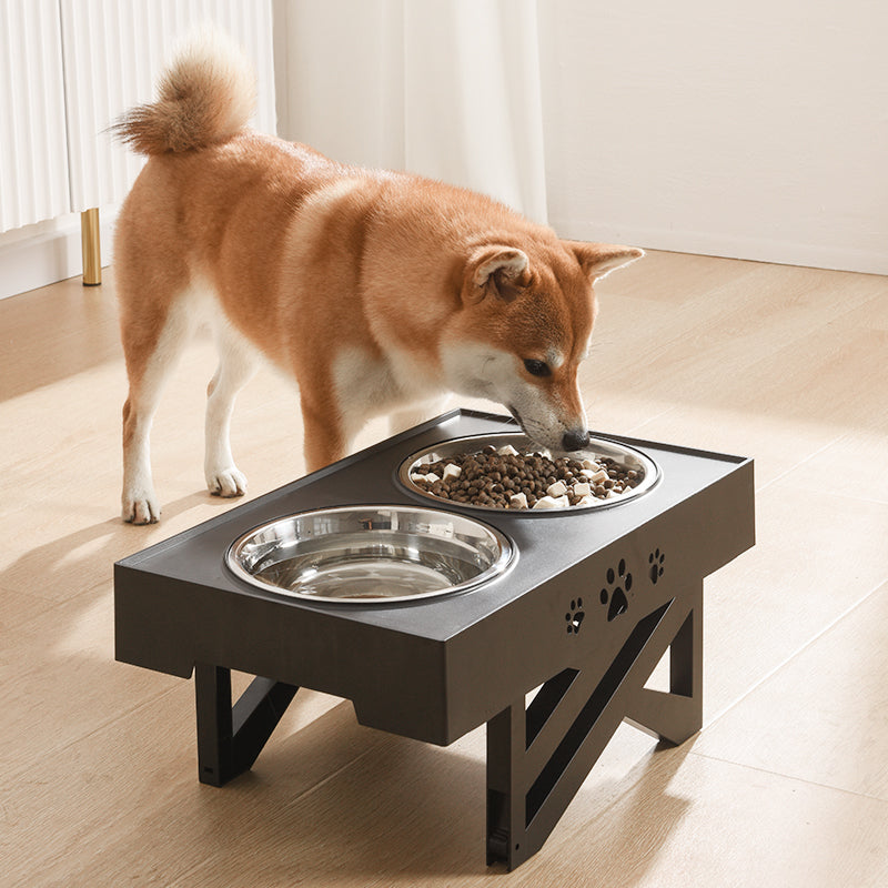 Adjustable Stainless Steel Double Bowl for Pets – Slow Feeder with Height Options