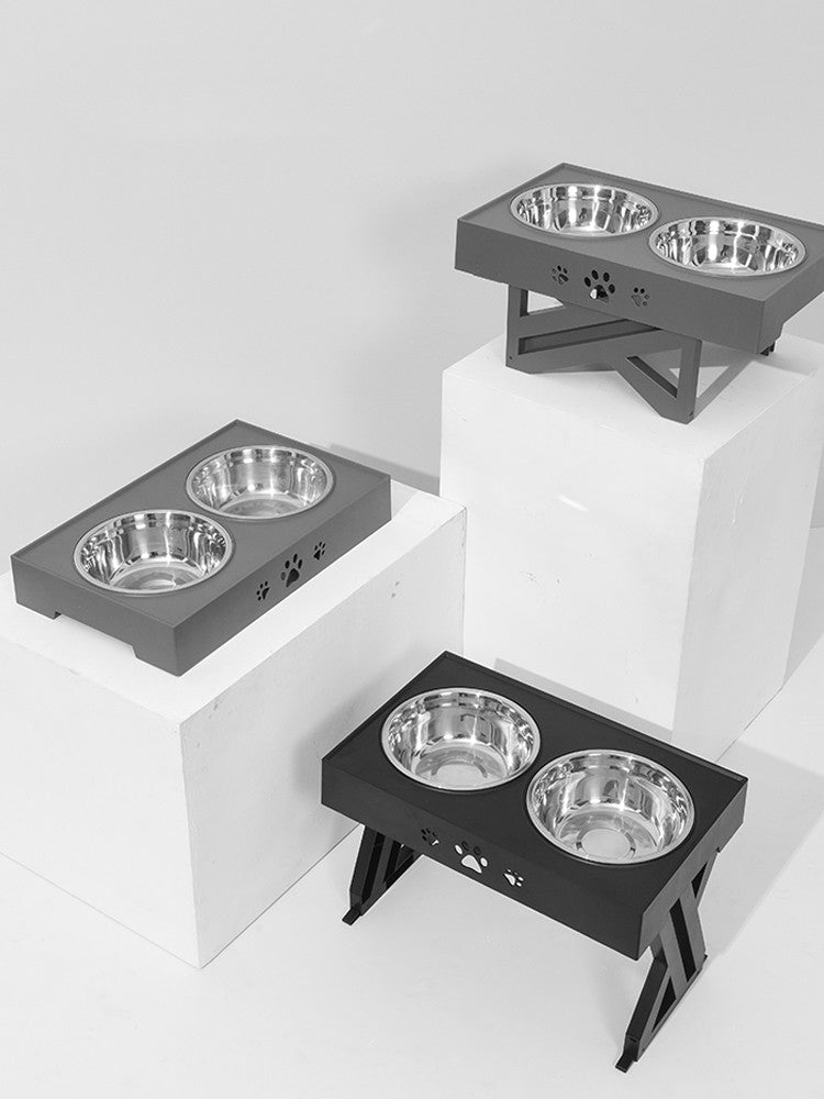 Adjustable Stainless Steel Double Bowl for Pets – Slow Feeder with Height Options