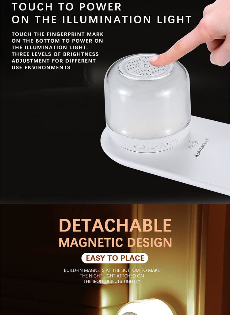 3-in-1 Bluetooth Speaker with Wireless Charging & Night Light | Smart LED Bedside Lamp