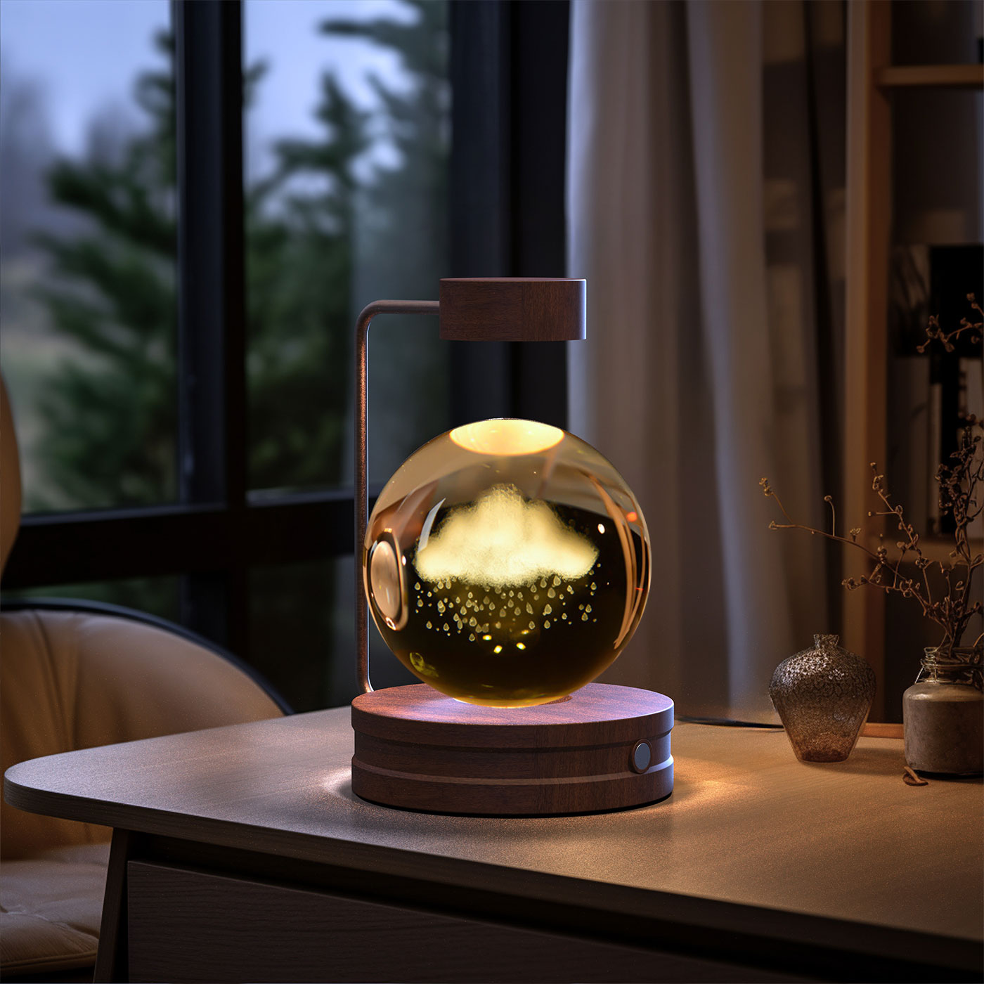 Crystal Ball Cosmic Dinosaur Night Light | USB Powered 3D LED Touch Lamp - Warm Bedside Light & Birthday Gift