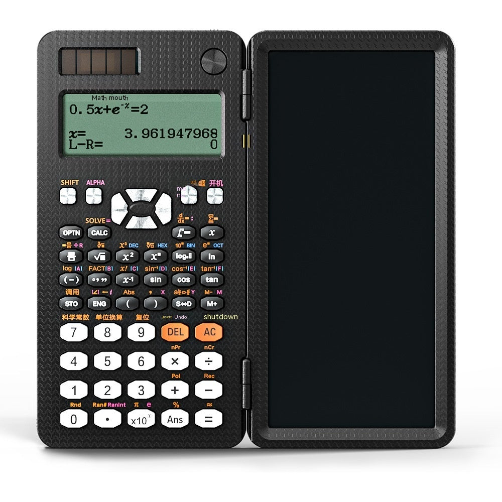 2-in-1 foldable scientific calculator and handwriting tablet with an eco-friendly LCD screen, designed for students and professionals. Portable, reusable, and eye-protective.