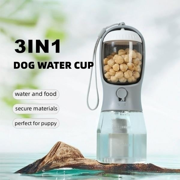 3-in-1 Dog Water Cup with Portable Pet Drinking, Food Dispenser, and Waste Bag Holder – Travel-Friendly Pet Accessory