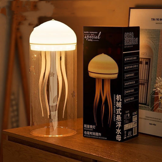 3D Creative Floating Jellyfish Night Lamp with Intelligent Voice Control and USB Charging Cable, Warm and White Light Options, ABS Toy Material, Luminous Ambience Light