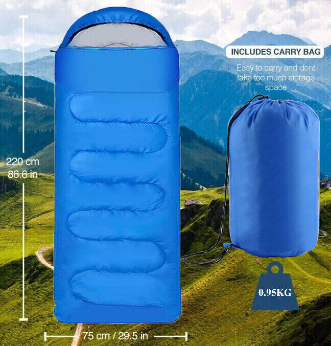 4-Season Lightweight Sleeping Bag – Rectangular Envelope for Kids & Adults (Camping, Hiking, Travel, UK)