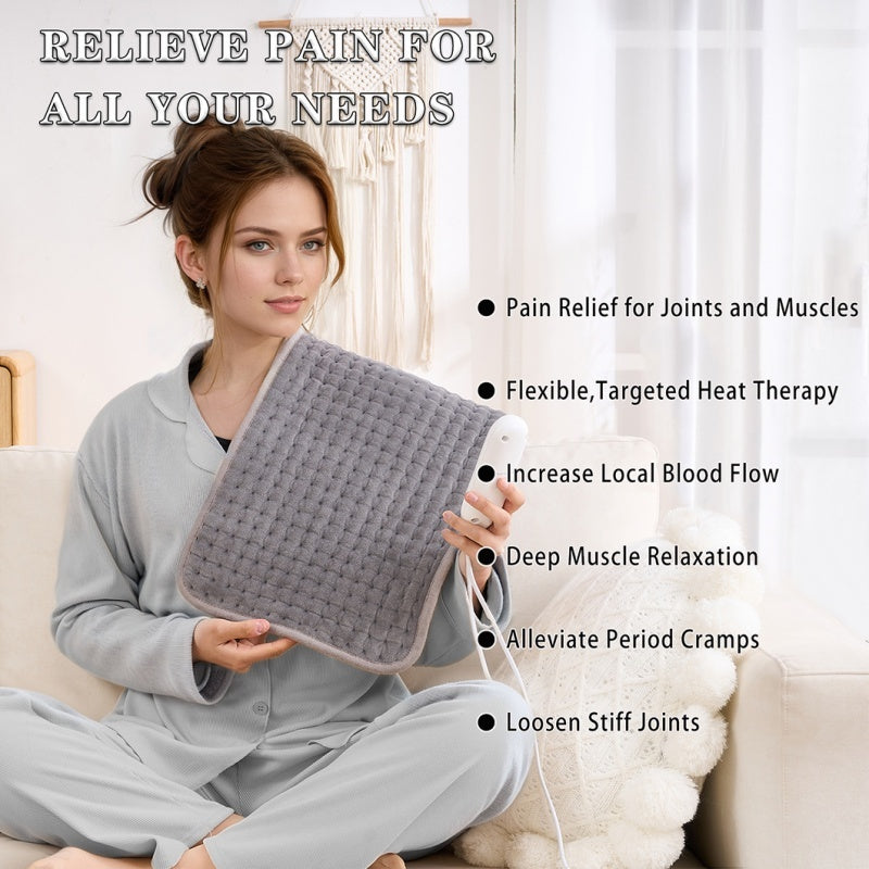 Electric Heat Pad for Back, Neck & Shoulder Pain Relief – 9 Heat Settings, Energy-Efficient, Soft Microplush