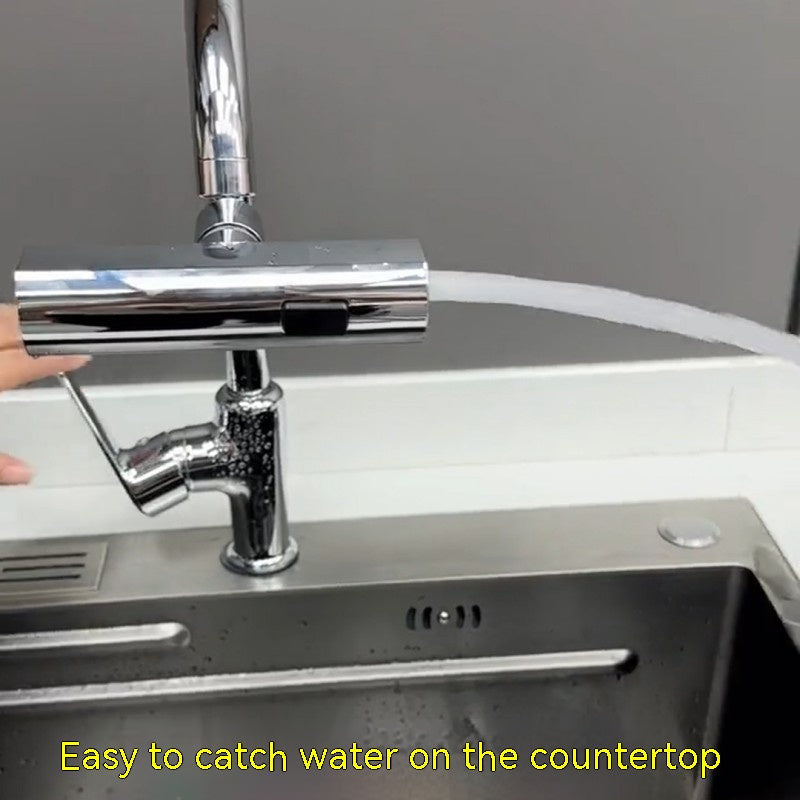 Multifunctional Kitchen Faucet with Waterfall Outlet & Rotating Bubbler | Splash-Proof Nozzle Extension for Easy Installation