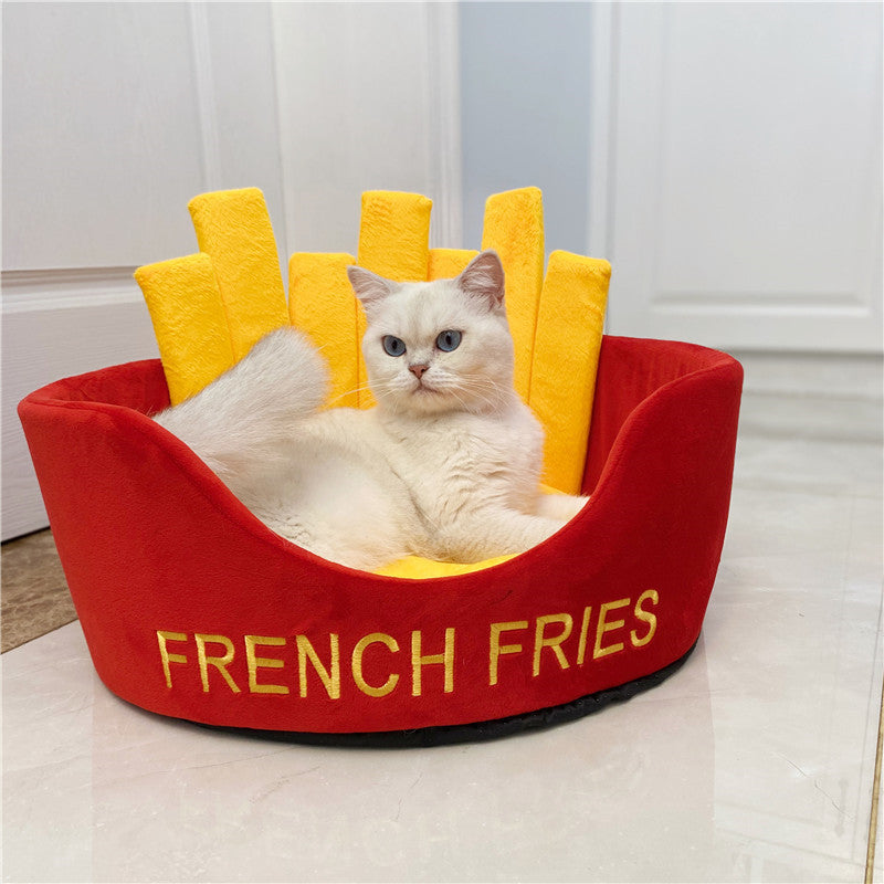 Burger & Fries Enclosed Cat Bed – Stylish & Cosy Pet Nest for Cats