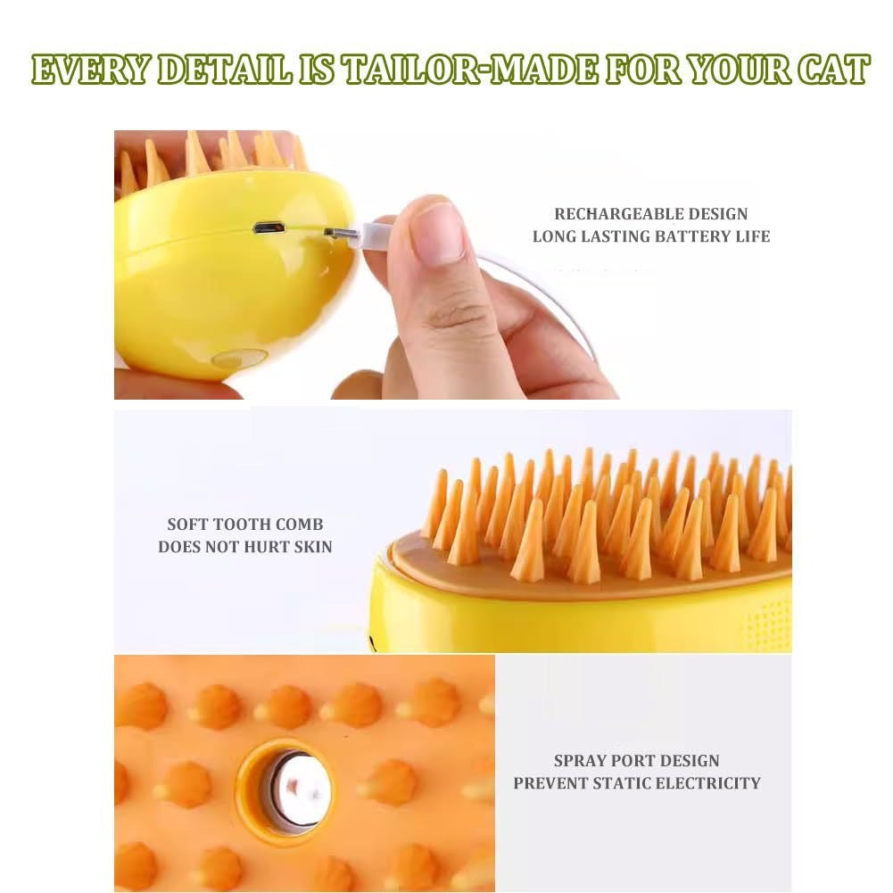 3-in-1 Electric Pet Grooming & Massage Brush with Steam for Cats & Dogs – USB Rechargeable, Hair Removal, and Soothing Massage