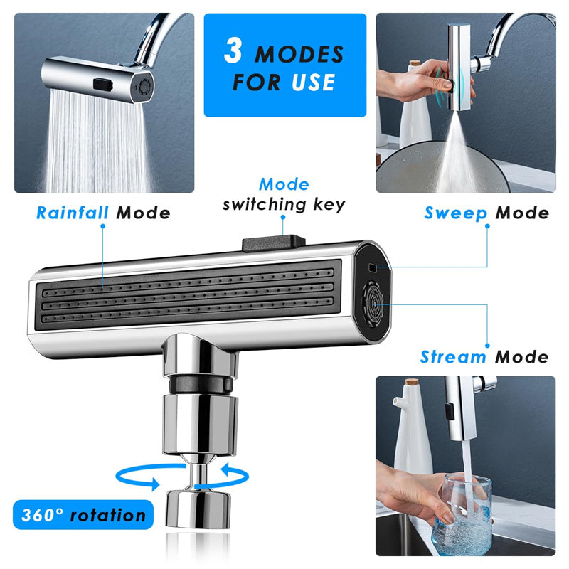 Multifunctional Kitchen Faucet with Waterfall Outlet & Rotating Bubbler | Splash-Proof Nozzle Extension for Easy Installation