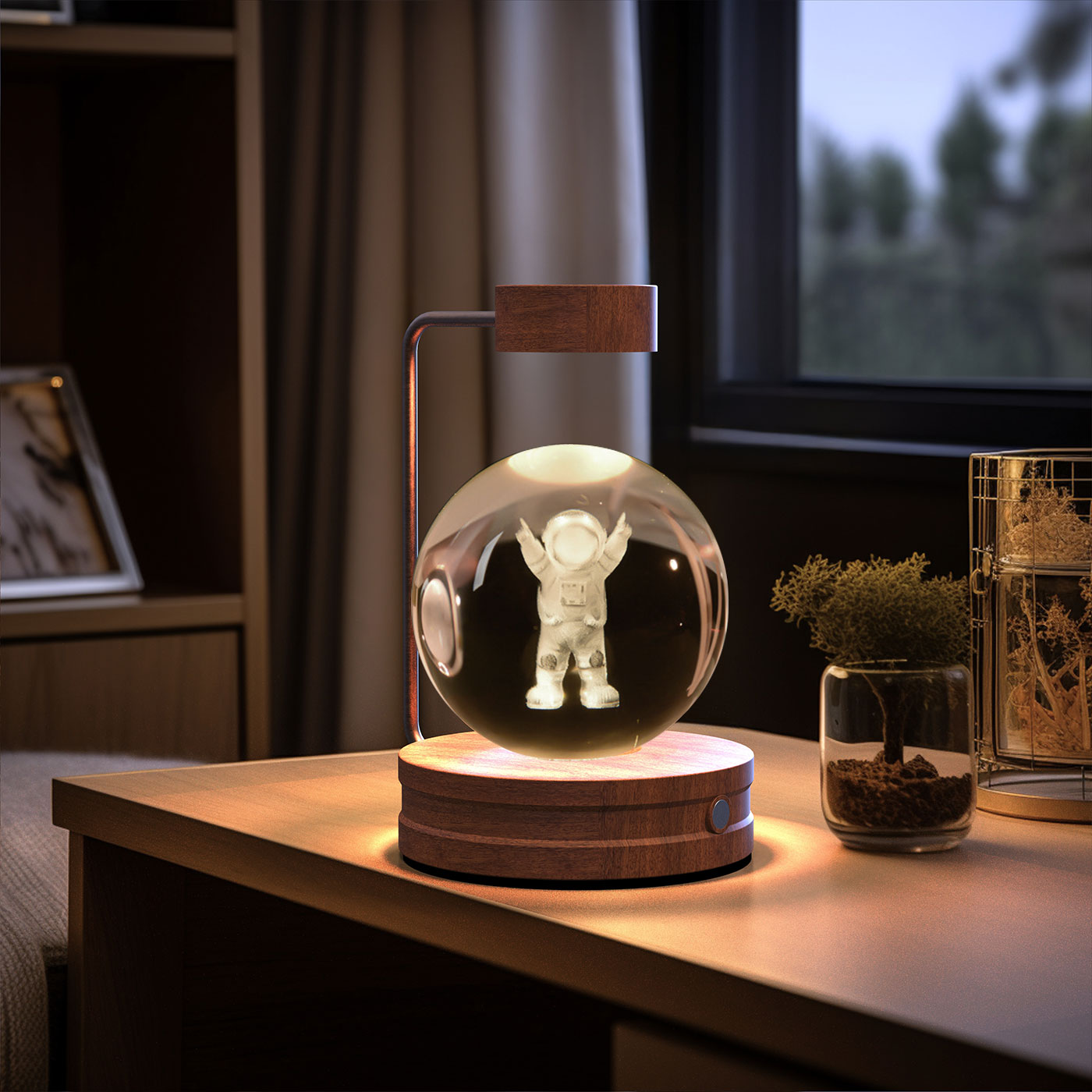 Crystal Ball Cosmic Dinosaur Night Light | USB Powered 3D LED Touch Lamp - Warm Bedside Light & Birthday Gift