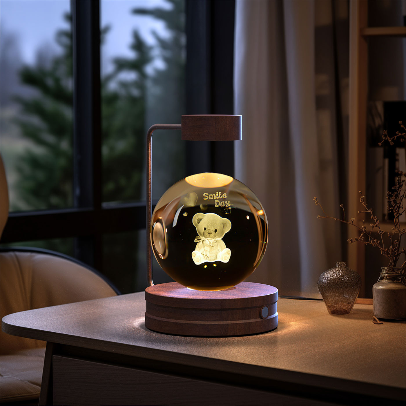 Crystal Ball Cosmic Dinosaur Night Light | USB Powered 3D LED Touch Lamp - Warm Bedside Light & Birthday Gift