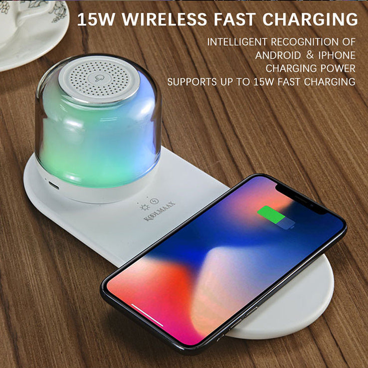 3-in-1 Bluetooth Speaker with Wireless Charging & Night Light | Smart LED Bedside Lamp