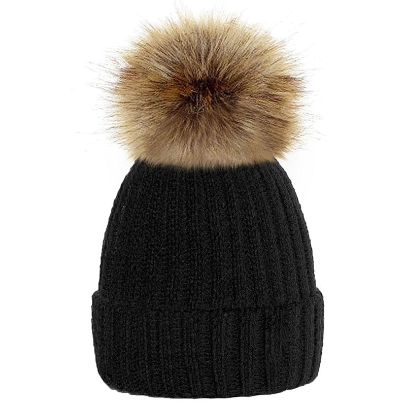 Black Winter Pompom Hat