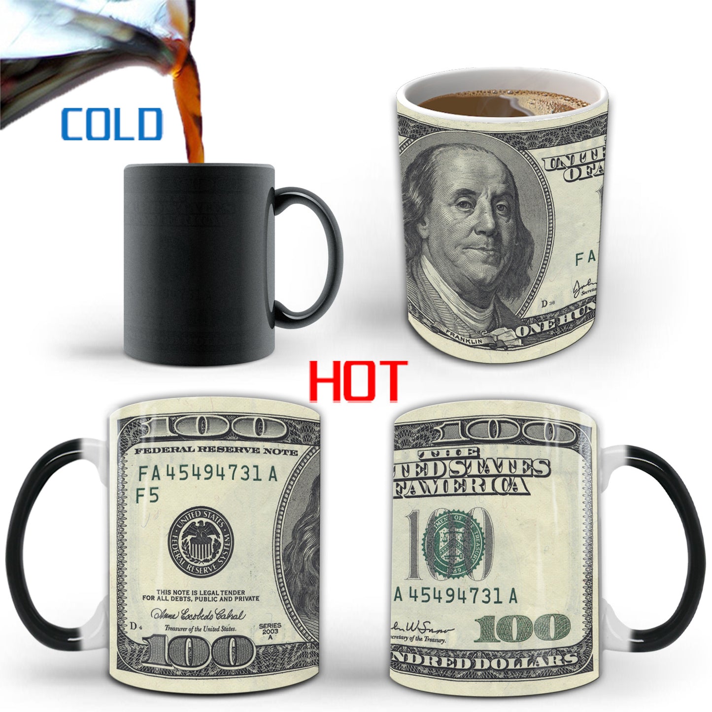 Creative Colour Changing Mug | Ceramic Banknote Design | 301-400ml