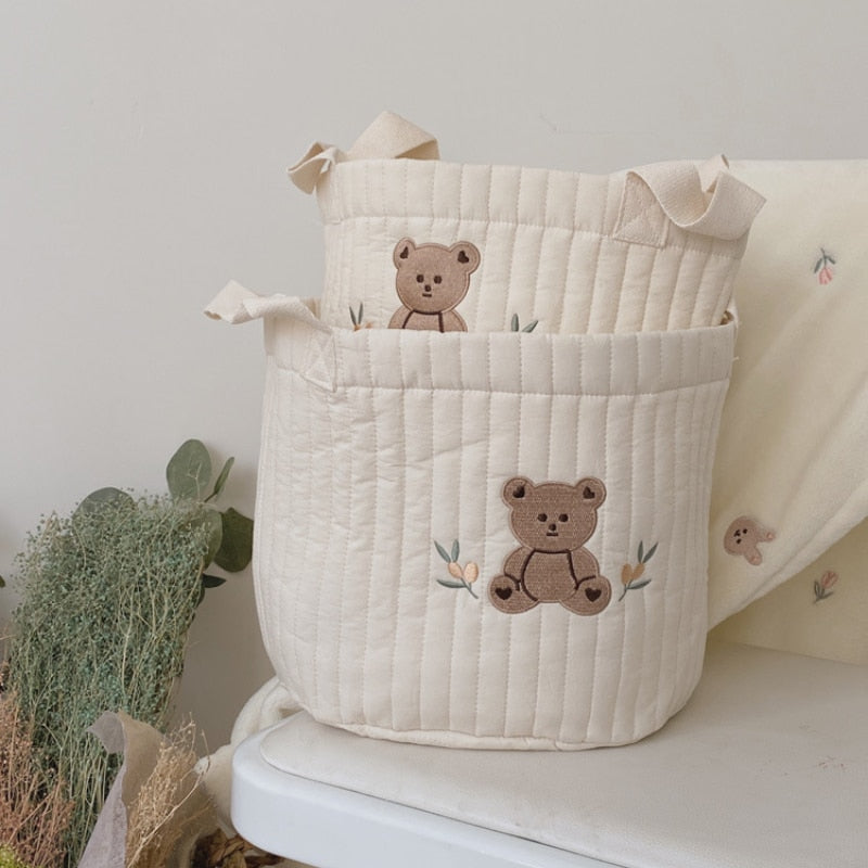 Cute Bear Embroidery Diaper Bag Caddy for Stylish and Organized Mummies - Everything Amazing